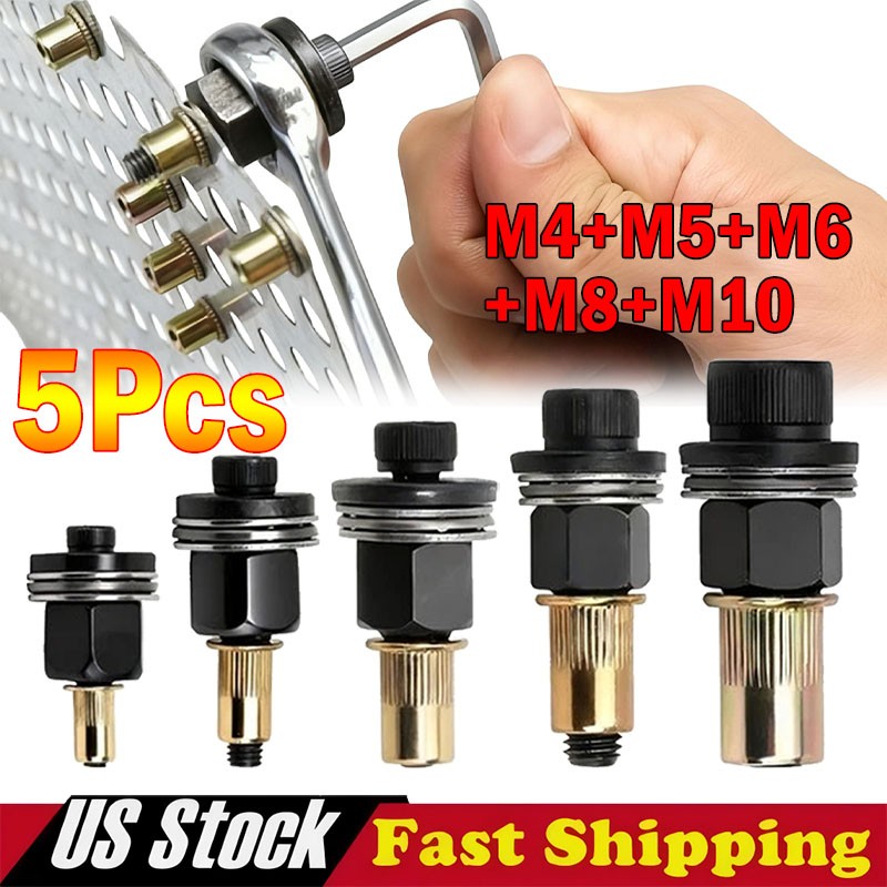 5Pcs Manual Rivet Nut Tool Adapter Carbon Steel Flat Head Threaded Insert Nuts