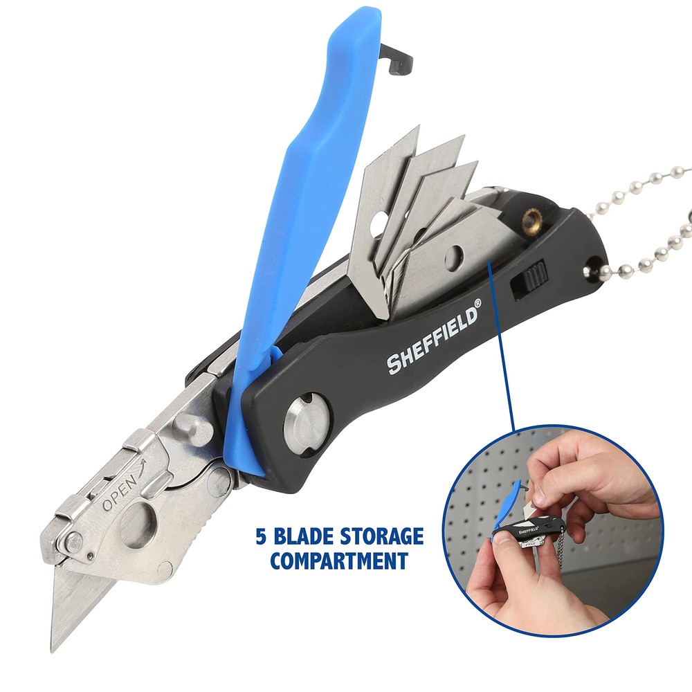 Sheffield 12125 Mini Folding Utility Knife Includes 6 Mini Blades Lightweight
