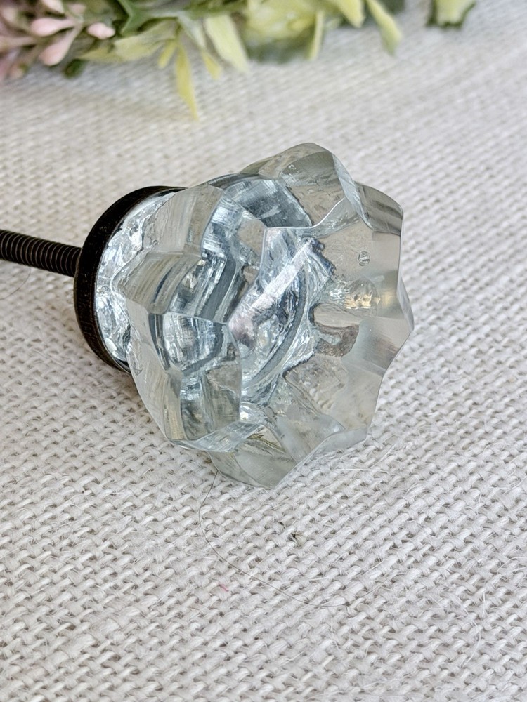 Vintage Glass Cabinet Knobs Depression Era Style Octagon Glass Pulls