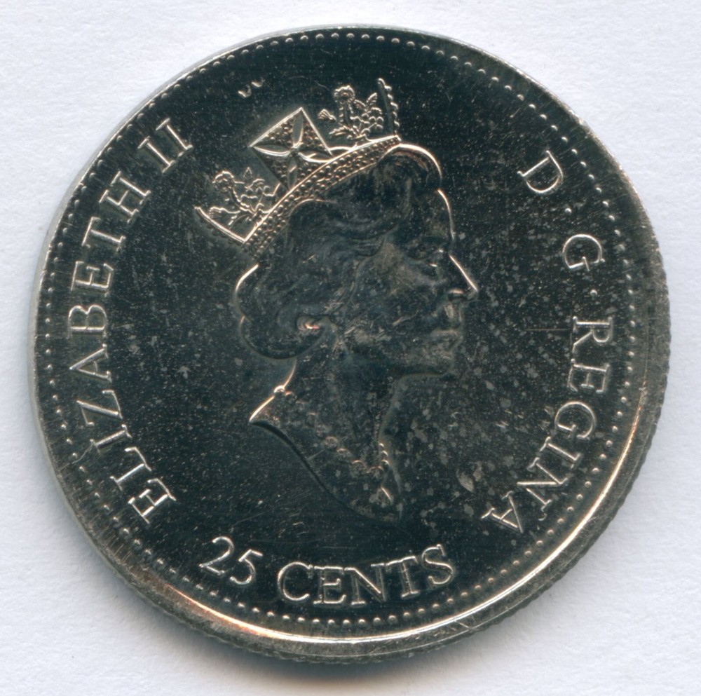 ERROR - 2000 Canada 25 Cents Harmony struck on a 4.91 gram CuNi CCCS MS-63