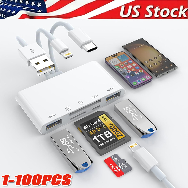 5 in 1 Memory Card Reader USB 3.0 OTG Adapter SD Card Reader For iPhone/iPad LOT