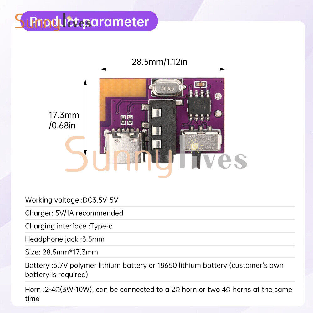 DC3.5V-5V 5W Mono Audio Amplifier Board MP3 TWS Bluetooth Decoding Board Module