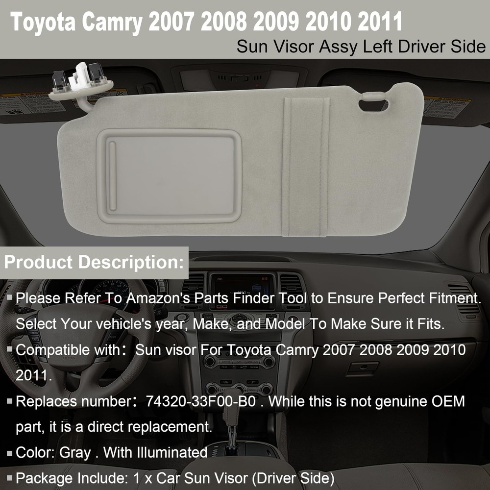 NHILES Left Driver Side Sun Visor Fits for Gray(Left with light)
