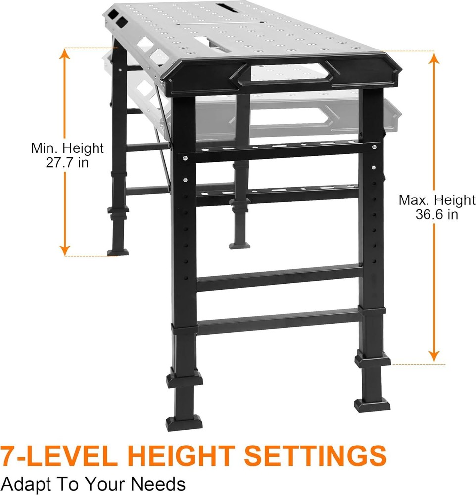 Metal Welding Table Folding 1000 lbs Load Capacity Workbench, Adjustable 7 Level