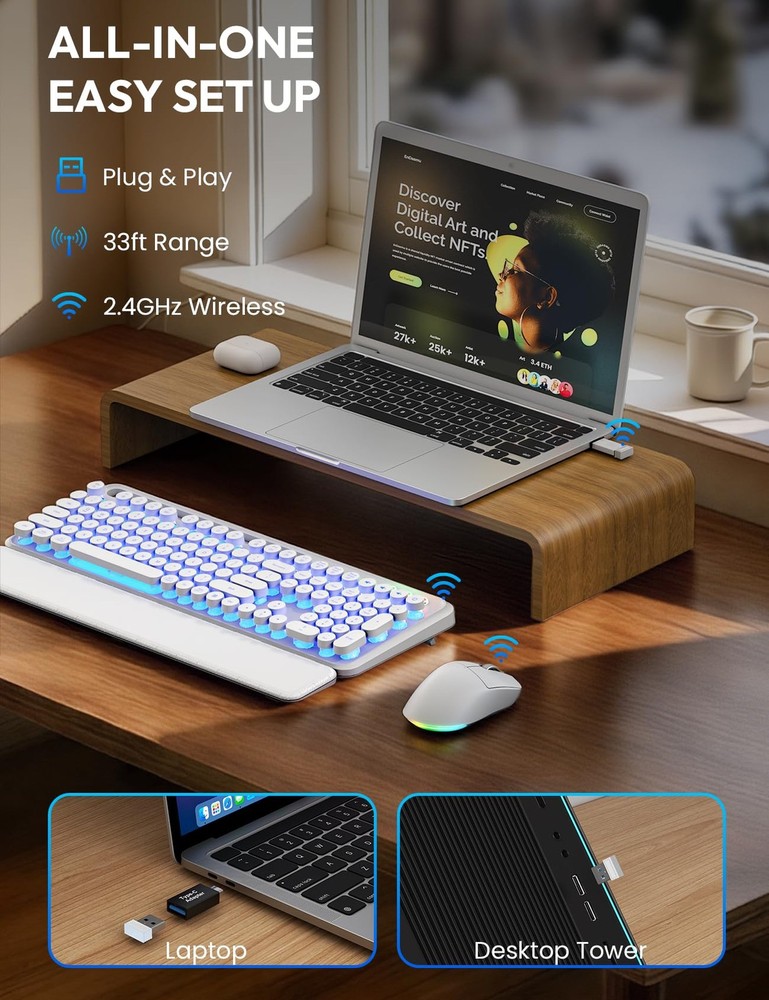 Wireless Keyboard and Mouse Combo Backlit Typewriter Keyboard with Magnetic ...