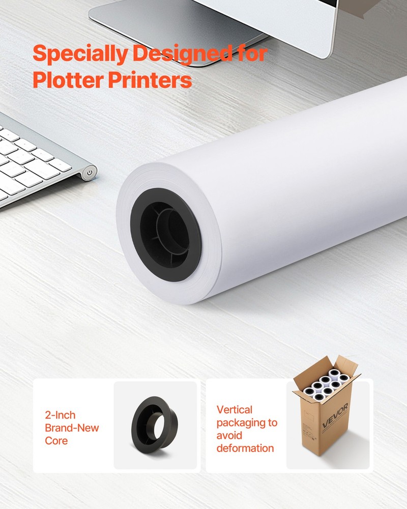 VEVOR Wide Format Paper Plotter Paper 8 Rolls 24 in x 150 ft CAD Bond Rolls