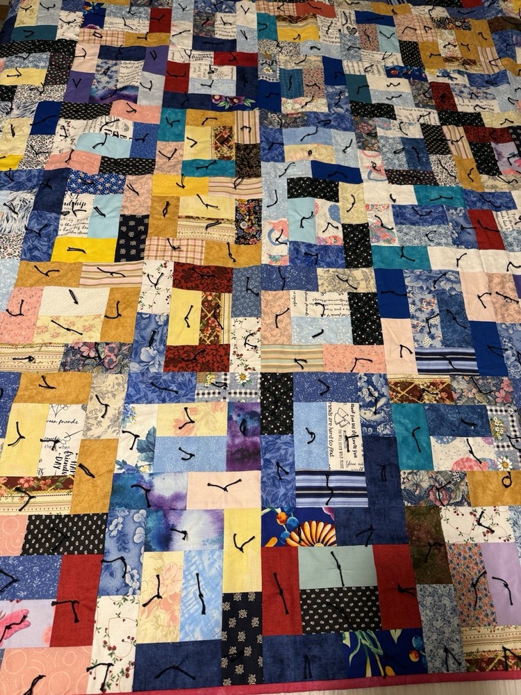 NEW BEAUTIFUL MULTICOLOR PATCHWORK 64”X 64” QUILT WITH DOTTED BACKING