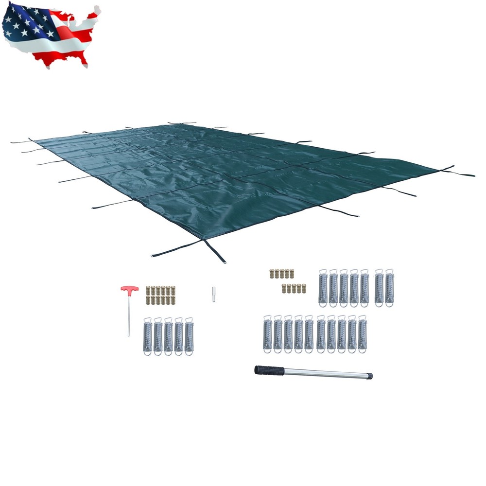 18x32FT Rectangular Inground Pool Safety Cover Solid Green Mesh for 16x30ft Pool