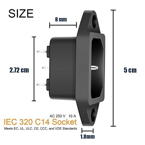 10 Pack AC 250V 10A IEC 320 C14 Panel Mount Plug Adapter Power Connector Socket