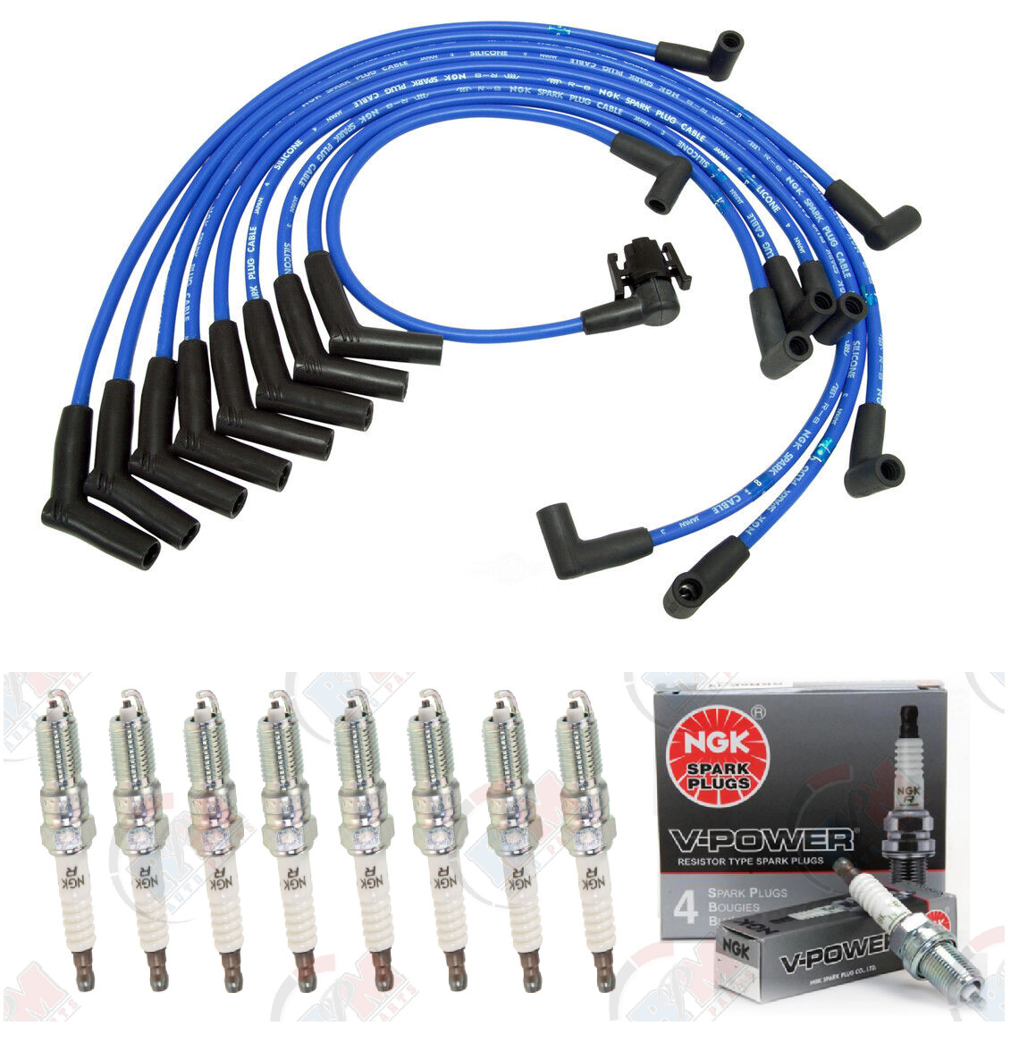 NGK Wire Set + V-POWER Spark Plug for Ford 5.8L Bronco F-150 F-250 E-150