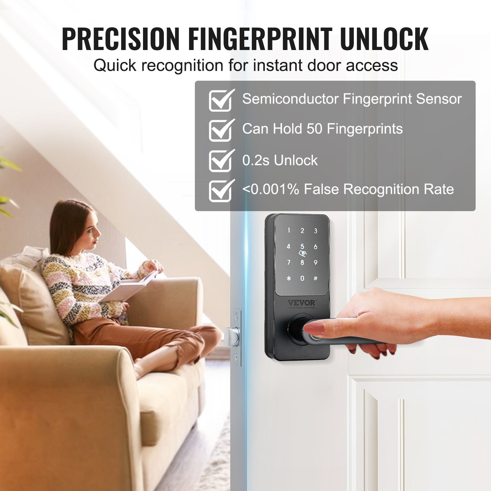 VEVOR Smart Lock 5-in-1 Fingerprint Smart Door Knob with App Control Bluetooth