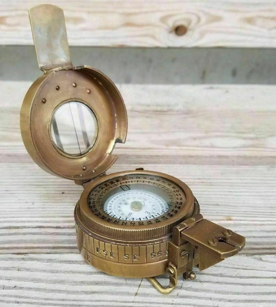 Solid Brass Antique British Military Prismatic Pocket Compass Marine Solid Gift