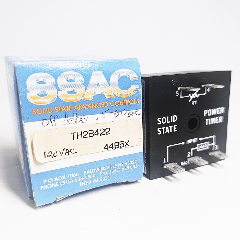 SSAC TH2B422 Solid State Timer Relay , 0.5 - 60 Seconds, 120 VAC, 10 AMP