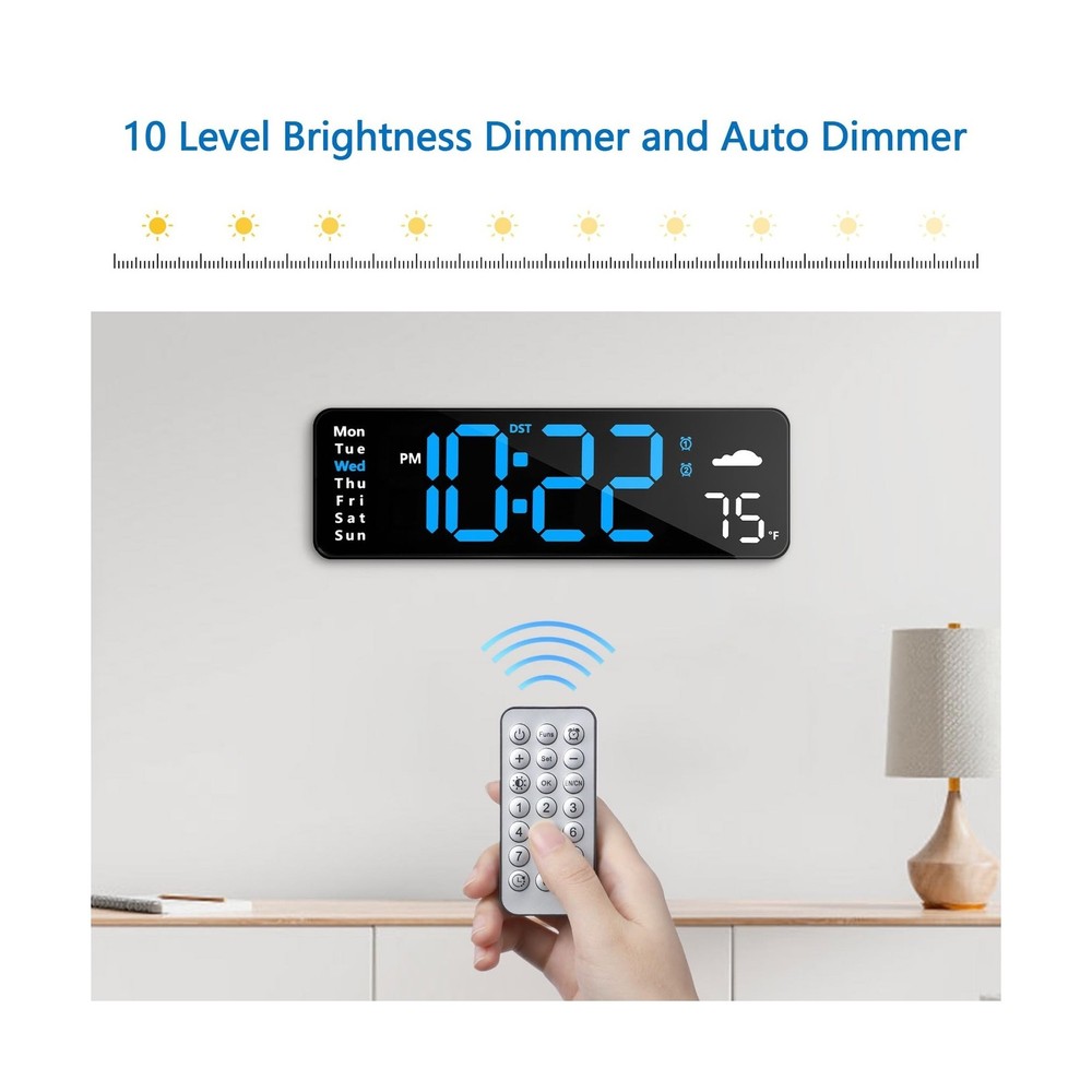 Digital Wall Clock with Remote Control, Large Display Plug in LED D... Fast Ship