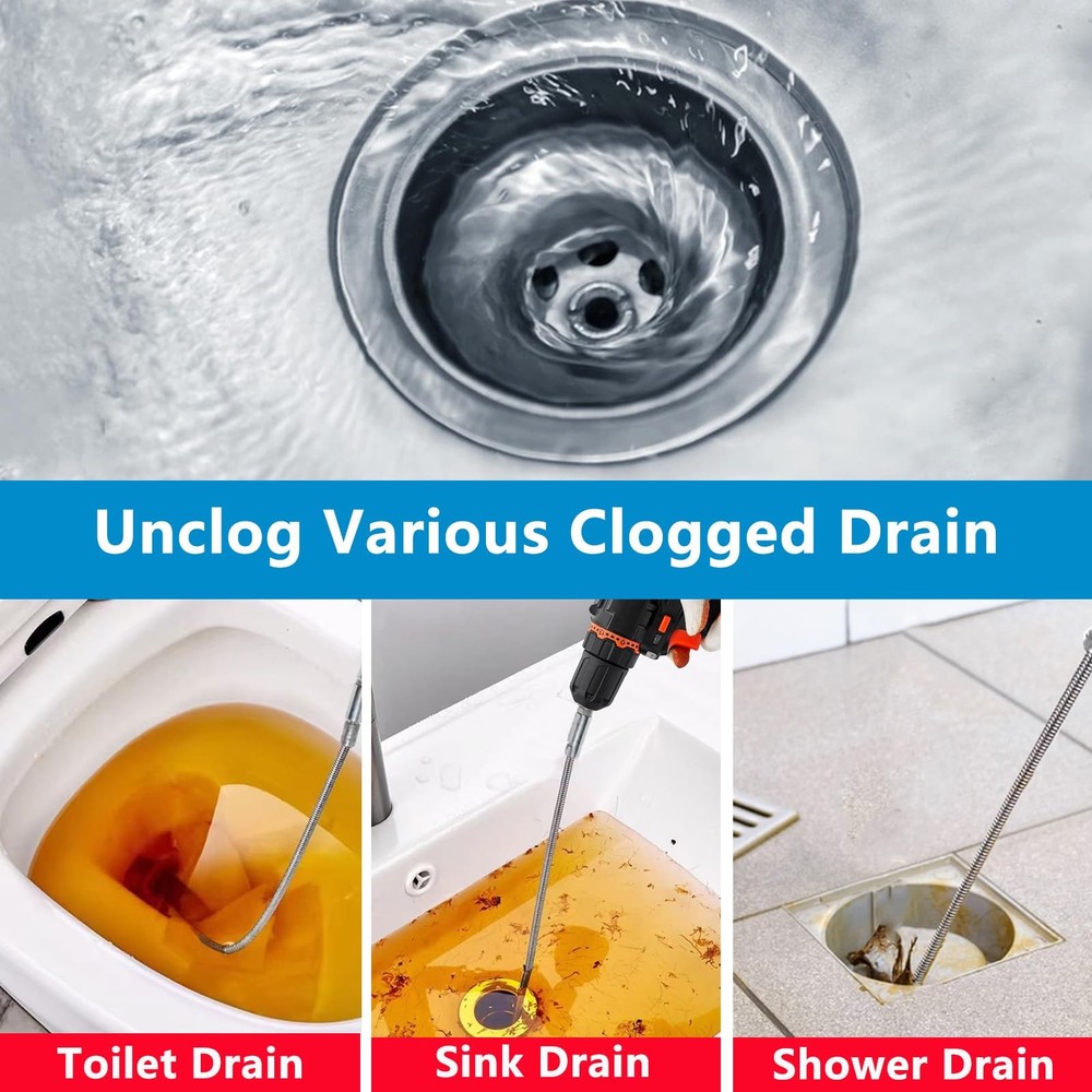 Drain Snake, Spring Drain Clog Remover with Electric Drill Connector, Durable...