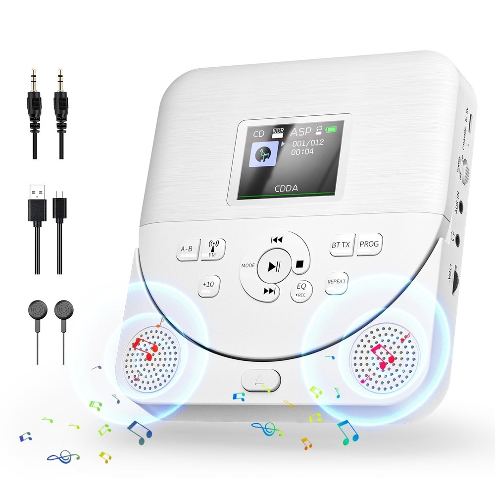 Bluetooth CD Player Portable for Home with Dual Speakers, FM Transmitter, Rec...