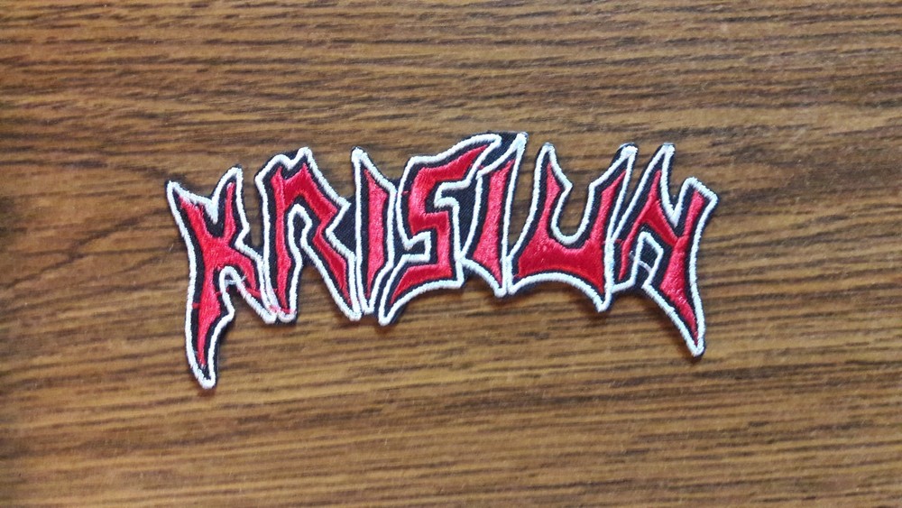 KRISIUN,IRON ON RED WITH WHITE EDGE EMBROIDERED PATCH