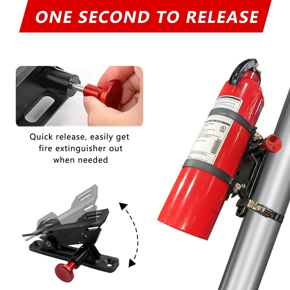 Quick Release Fire Extinguisher Mount - Aluminum Adjustable UTV Roll Bar Fire