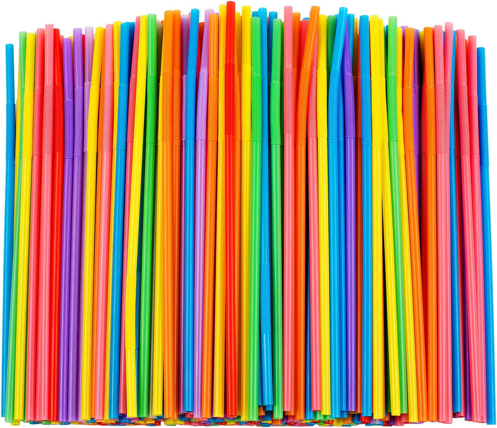 100 Pcs Colorful Extra Long Plastic Drinking Straws Bendable Disposable Straws