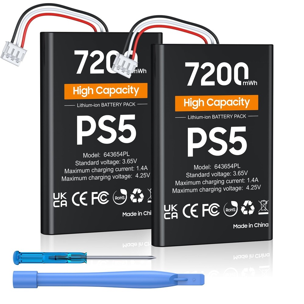 PS5 Controller Battery, High Capacity 2x7200mWh Rechargeable black