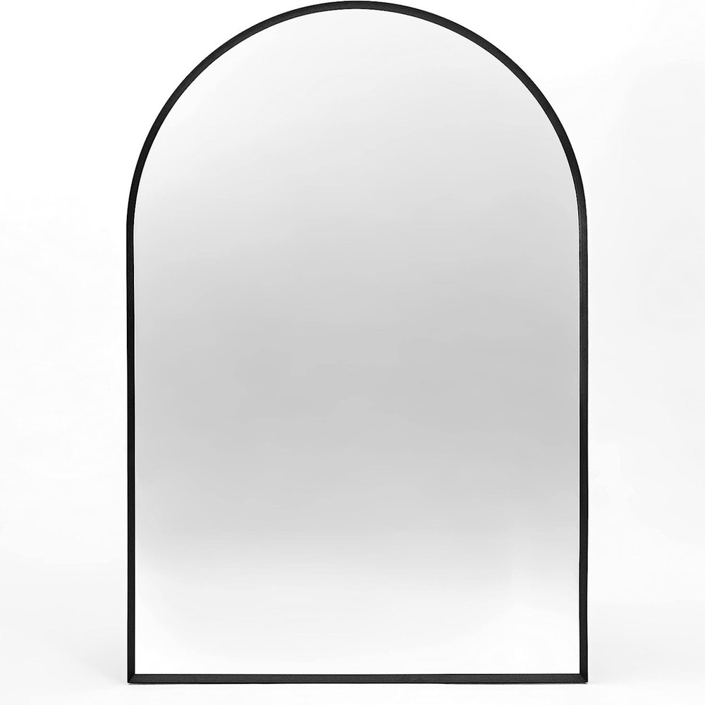 Black Metal Framed Arched Bathrrom Mirror for Wall