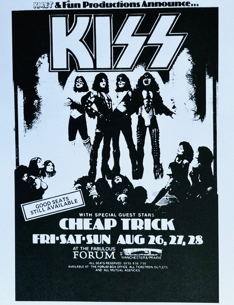 Kiss + Cheap Trick flyer for Los Angeles Forum 8/26-28/77