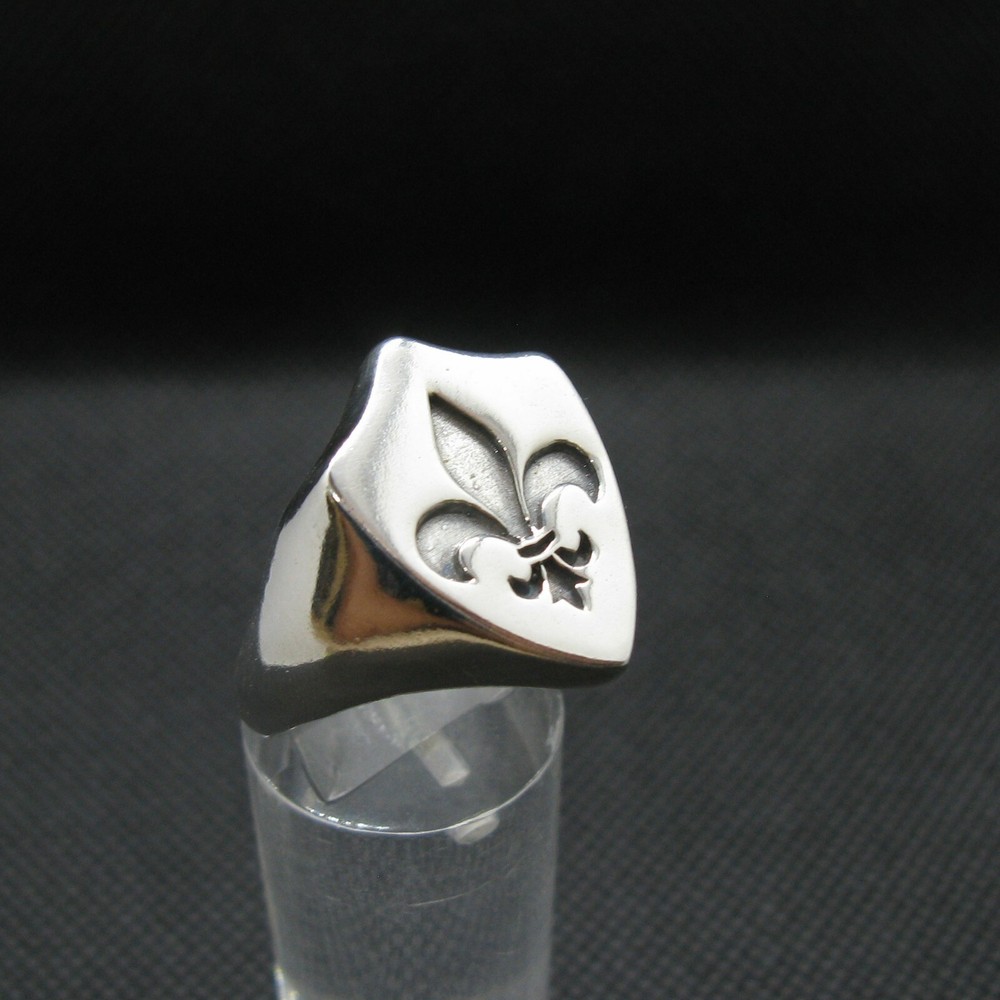 Sterling Silver Men Signet Ring Fleur De Lys Solid Genuine Hallmarked 925