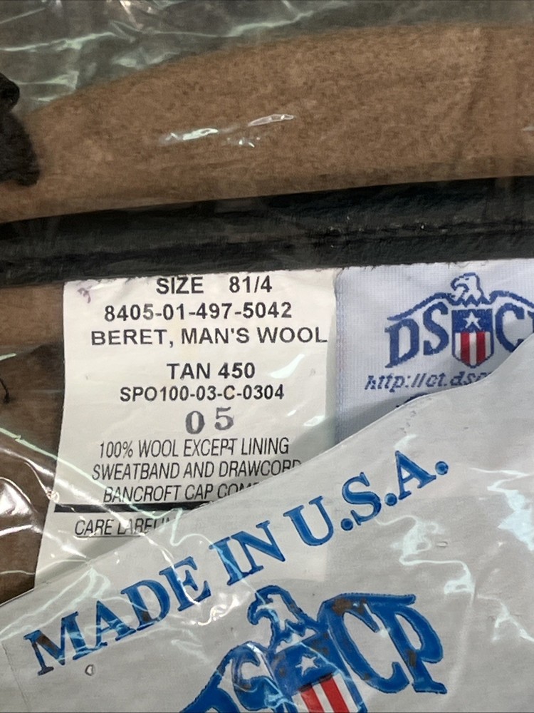 Garrison Collection USGI Wool Beret Tan 8-1/4