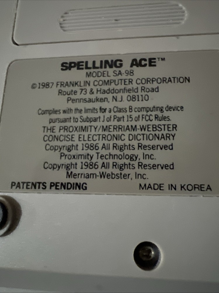 Franklin Computer Spelling Ace Linguistic Technology Model SA 98 Tested