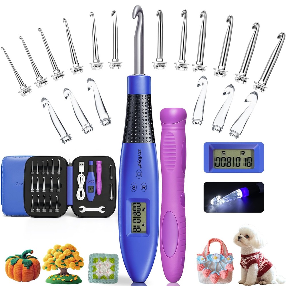 18 Size Counting Crochet Hook for Beginners, Lighted Digital Row Stitch Count...