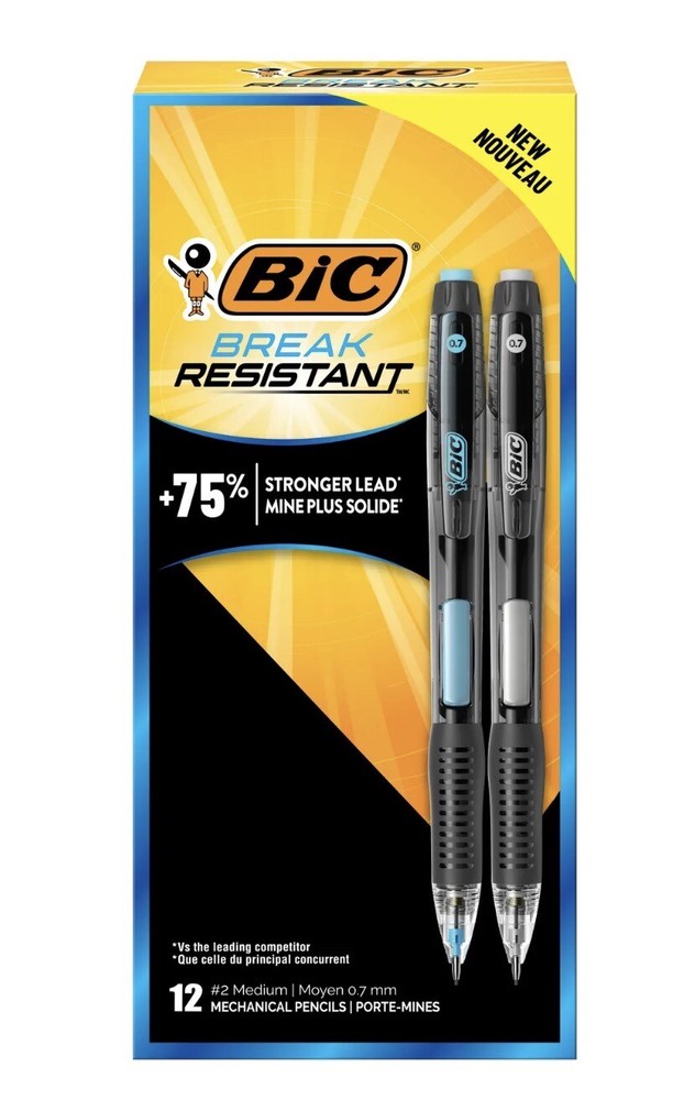 BIC Break-Resistant Mechanical Pencils, Medium Point (0.7mm), Black, 12 Count