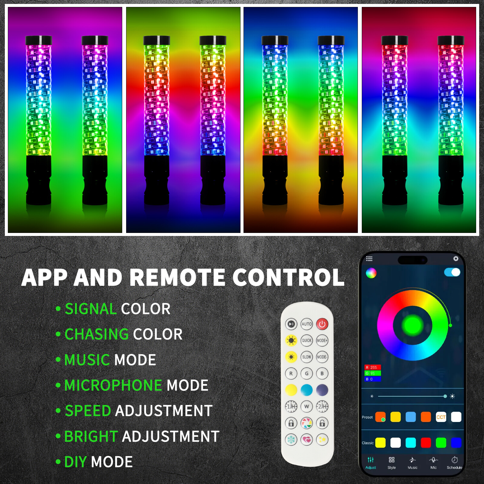 2X 2FT Spiral LED Fat Whip Lights Antenna RGB Chasing For Can-am X3 RZR UTV ATV