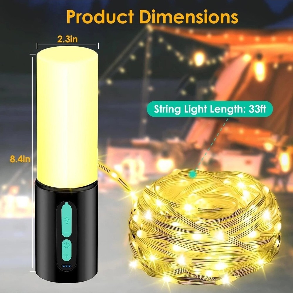 33ft String Lights Power Bank 4in1 Rechargeable Camping Lantern Flashlight USB