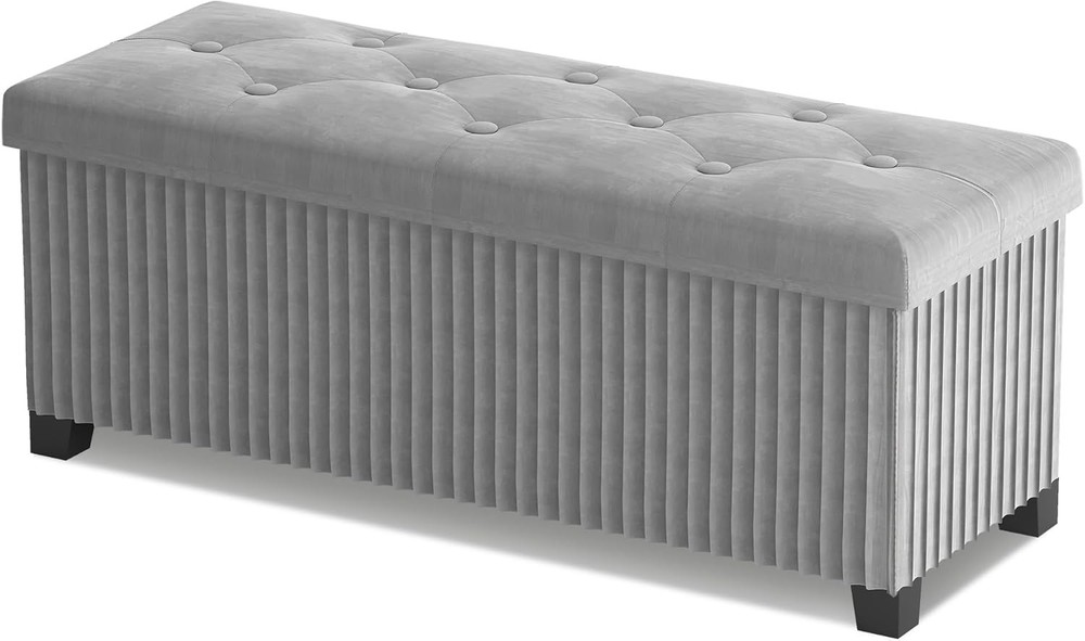 Storage Ottoman Bench 43 Inch Foldable Ottoman W/ Legs Velvet Foot Rest Stool