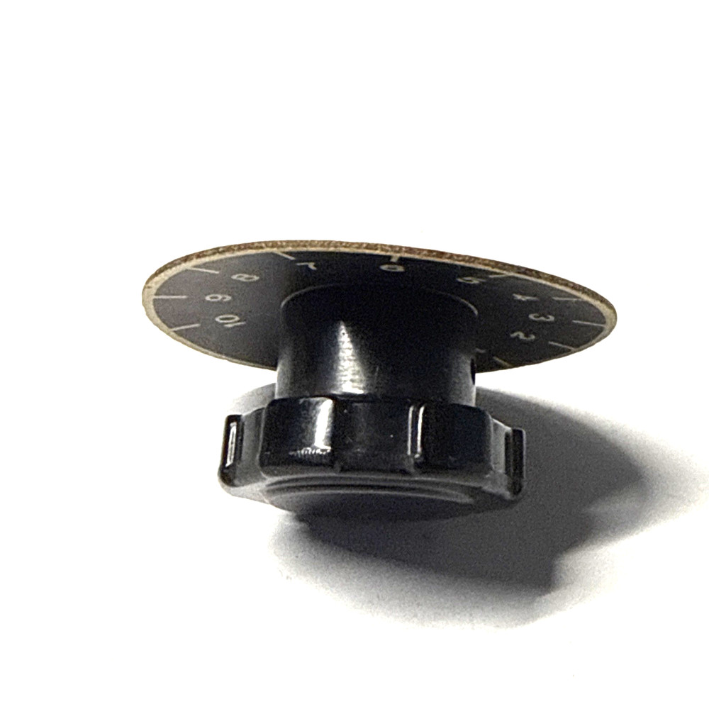 one black knob w/dial OD =45 mm for 6 mm shaft w/ double locking screws