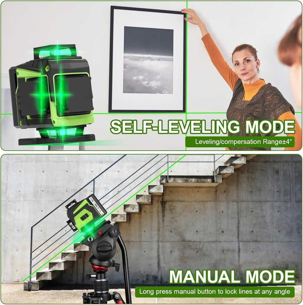 Precision 360° Green Laser Level with Remote & Easy Setup Magnetic Wall Bracket