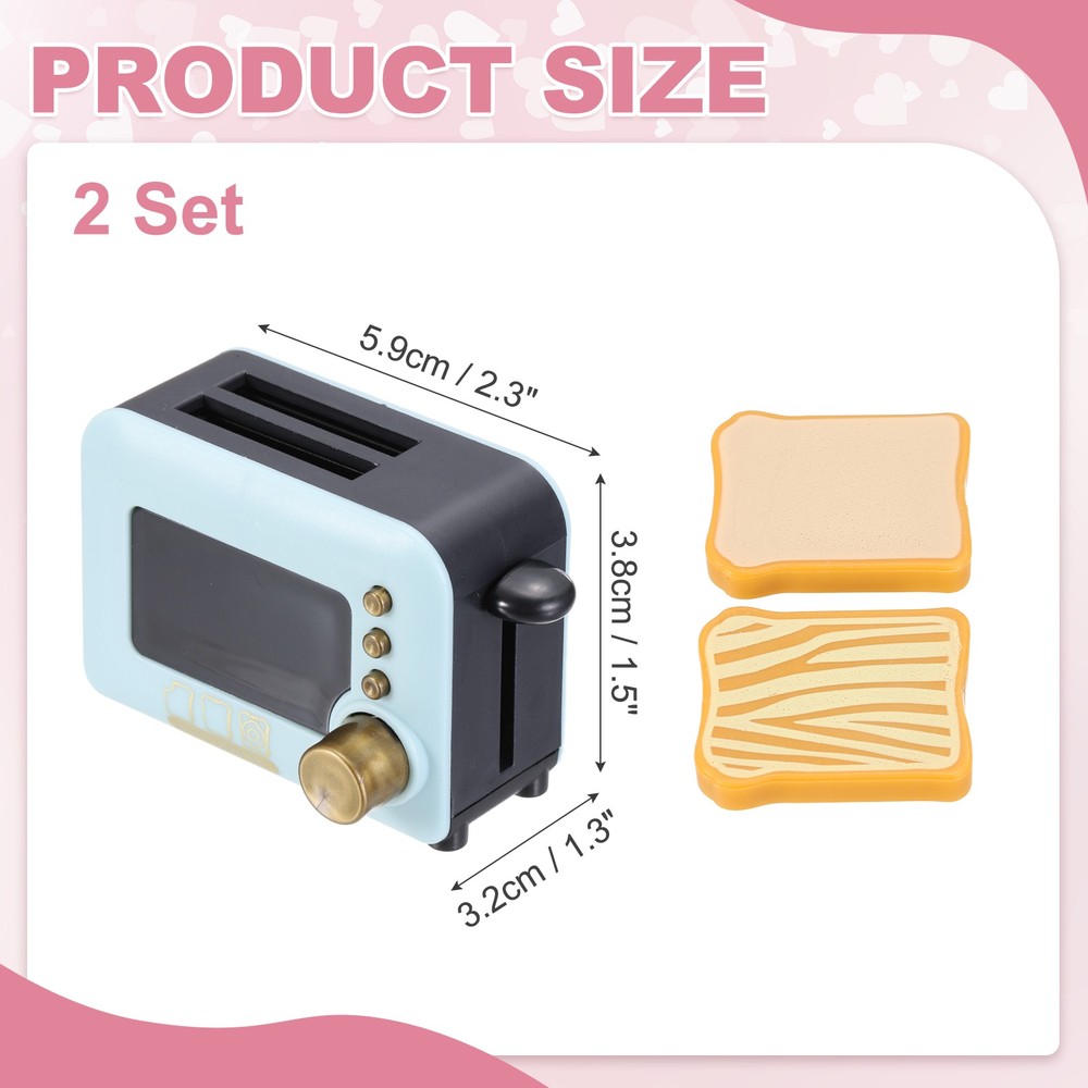 2Pcs Miniature Play Kitchen Accessory, Plastic Toaster Cookware, Blue