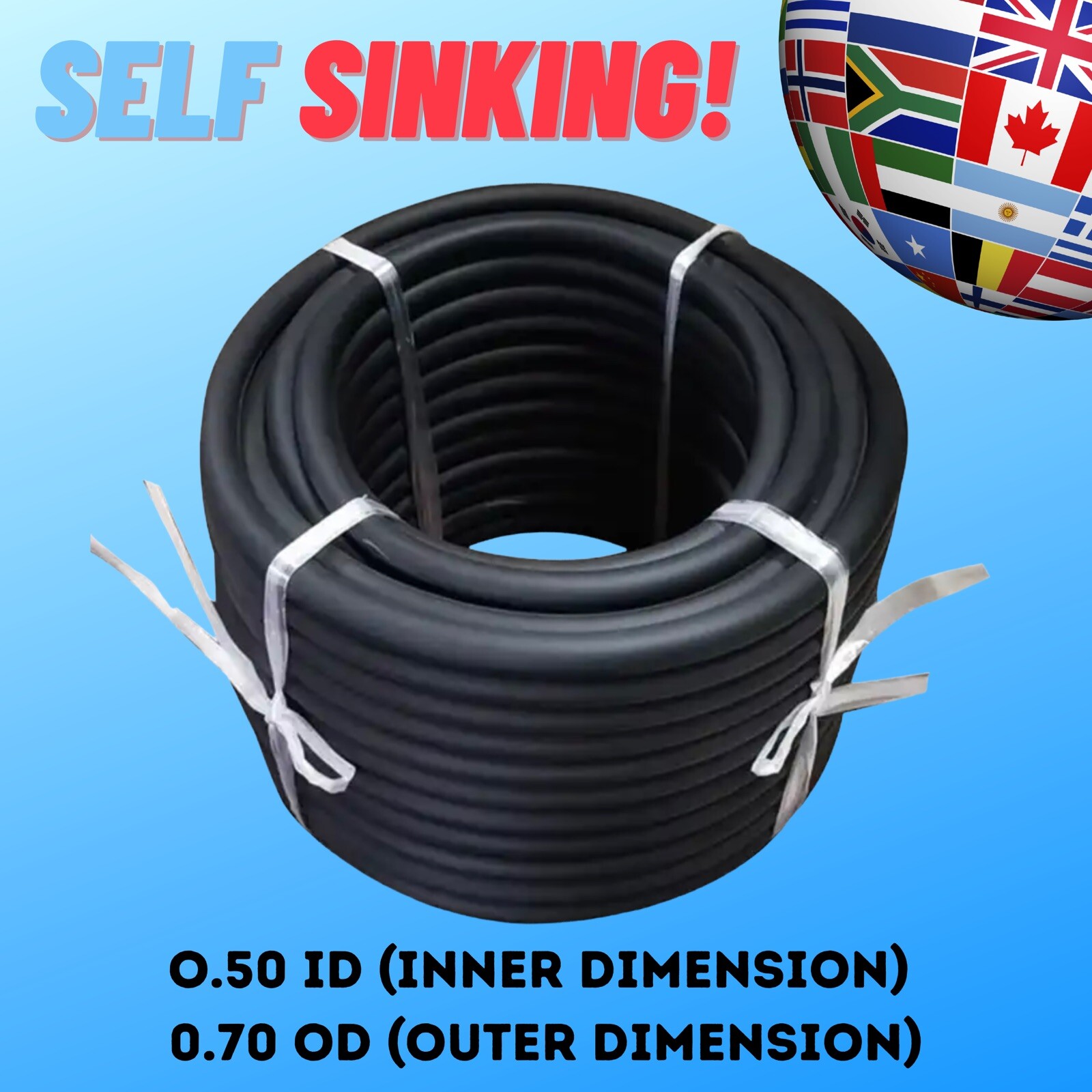 100ft - 1/2'' ID - Self-Sinking Weighted Air Hose Aeration Air Line Tube Roll