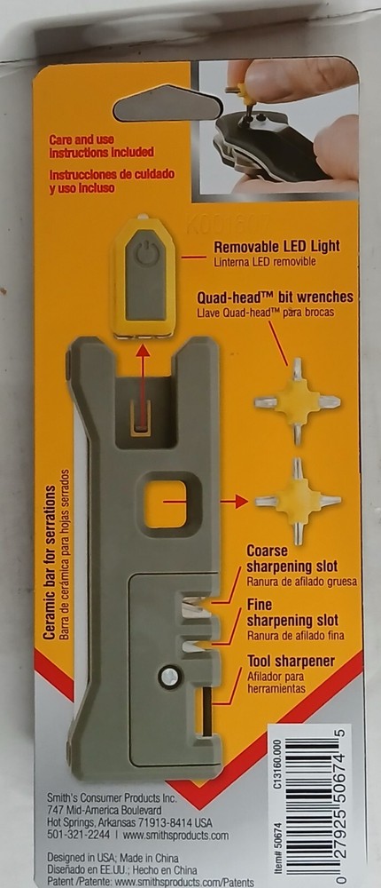 Smith's (Knife Sharpener Tool) Quad-head bit Wrenches / Coarse & Fine Slot / LED