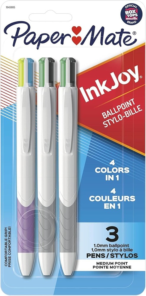 InkJoy Quatro Retractable Ballpoint Pens, Medium Point, Assorted Colors, 3 Pack