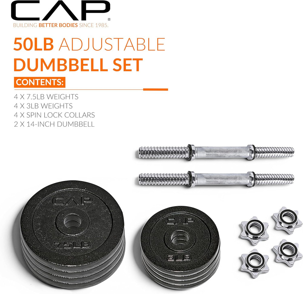 25-Pound Adjustable Dumbbell Weight Set, C. Black, 50 LB (Pair)