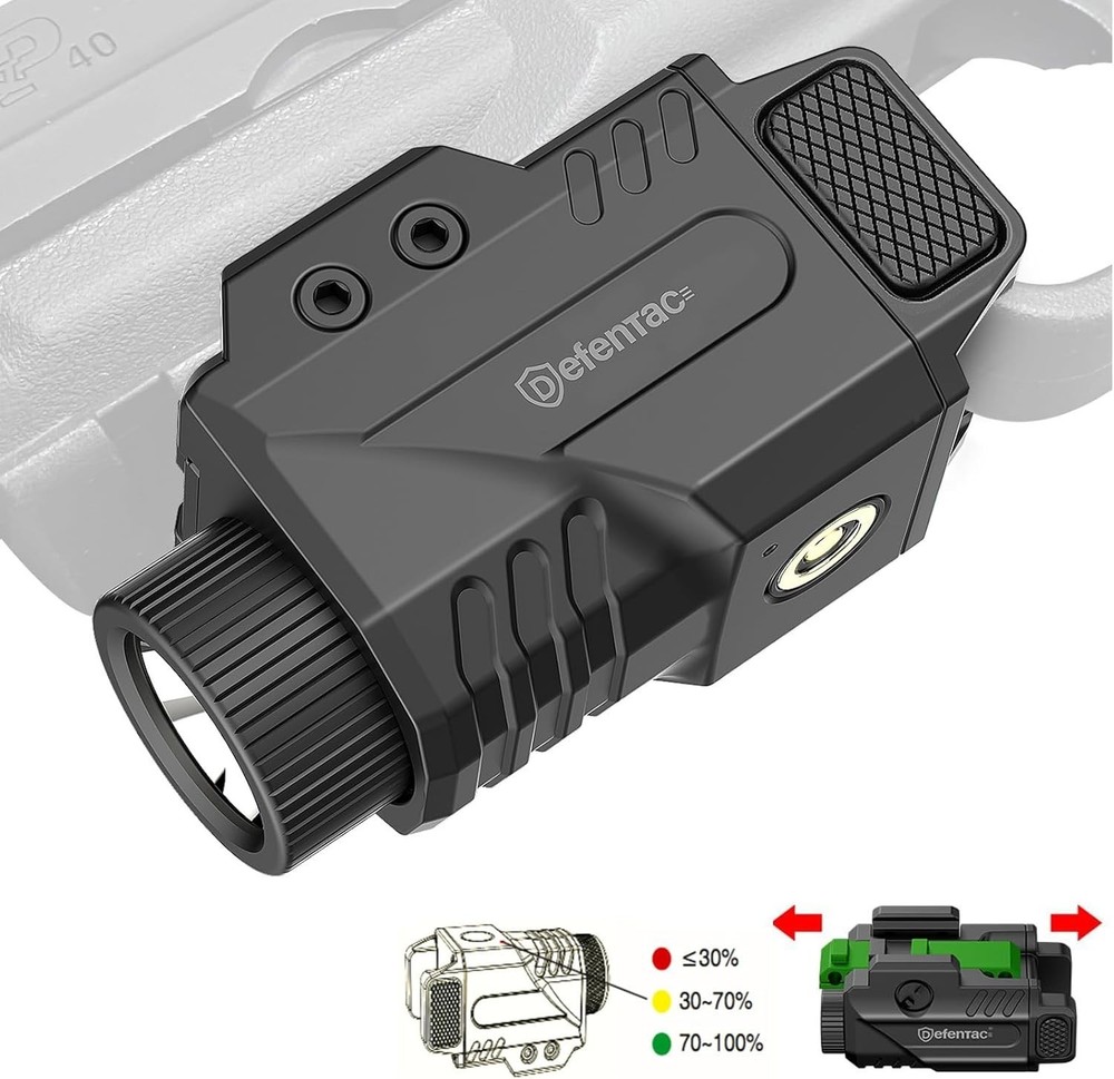 DEFENTAC Pistol Light Magnetic Rechargeable Flashlight with Strobe Function