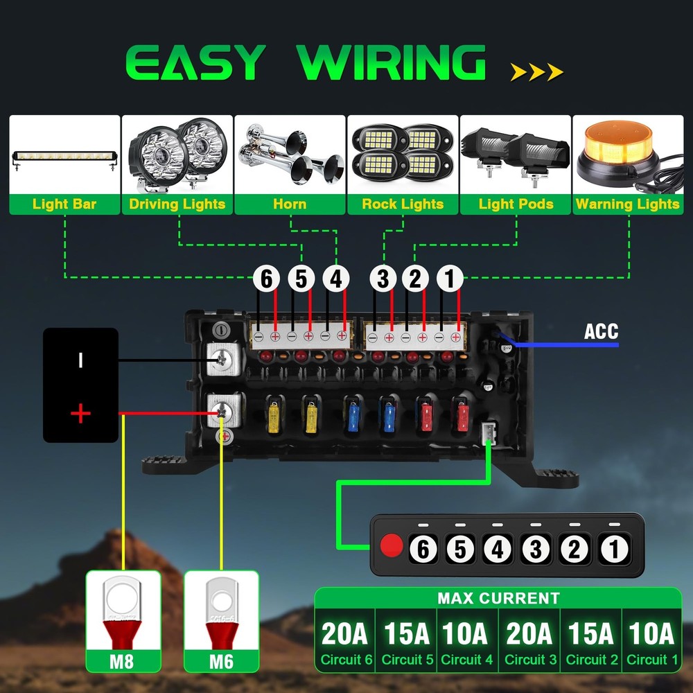 6 Gang Switch Panel AS60, Circuit Control Power Relay Box, 4 Modes Toggle Mom...