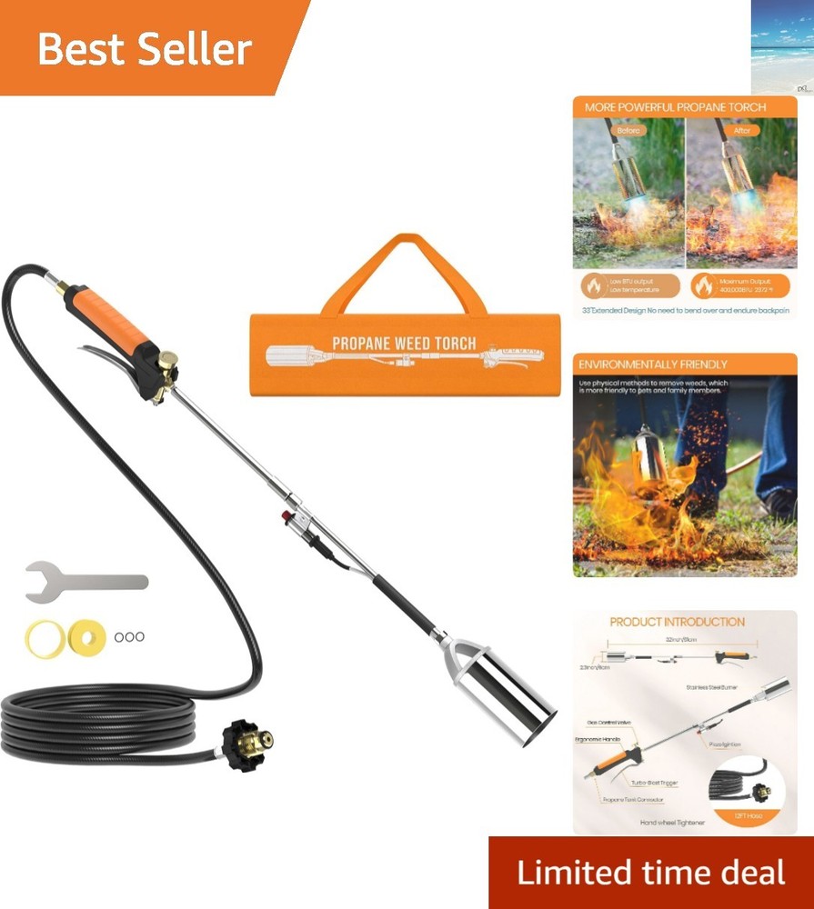 Efficient Propane Weed Torch with Button Igniter & 12FT Hose for Quick Use
