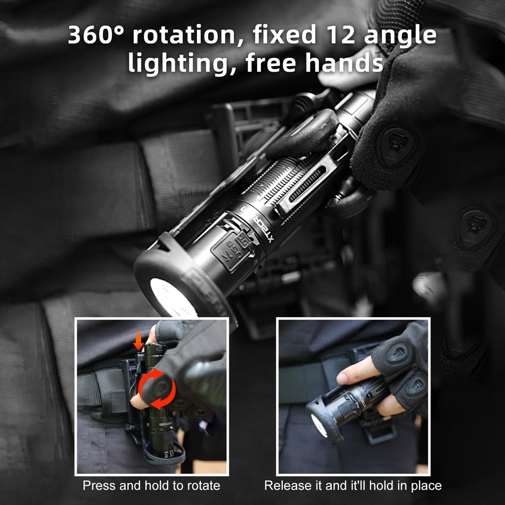 Klarus AH3 Upgraded Flashlight Holster: 360° Rotation, 1-Second Black