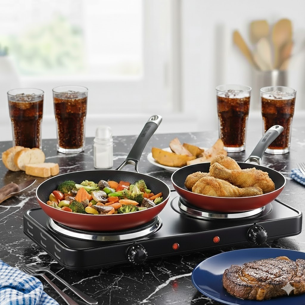 Portable Hot Plate Electric Stove Cooktop Double Burner 120V Burner for Cooking