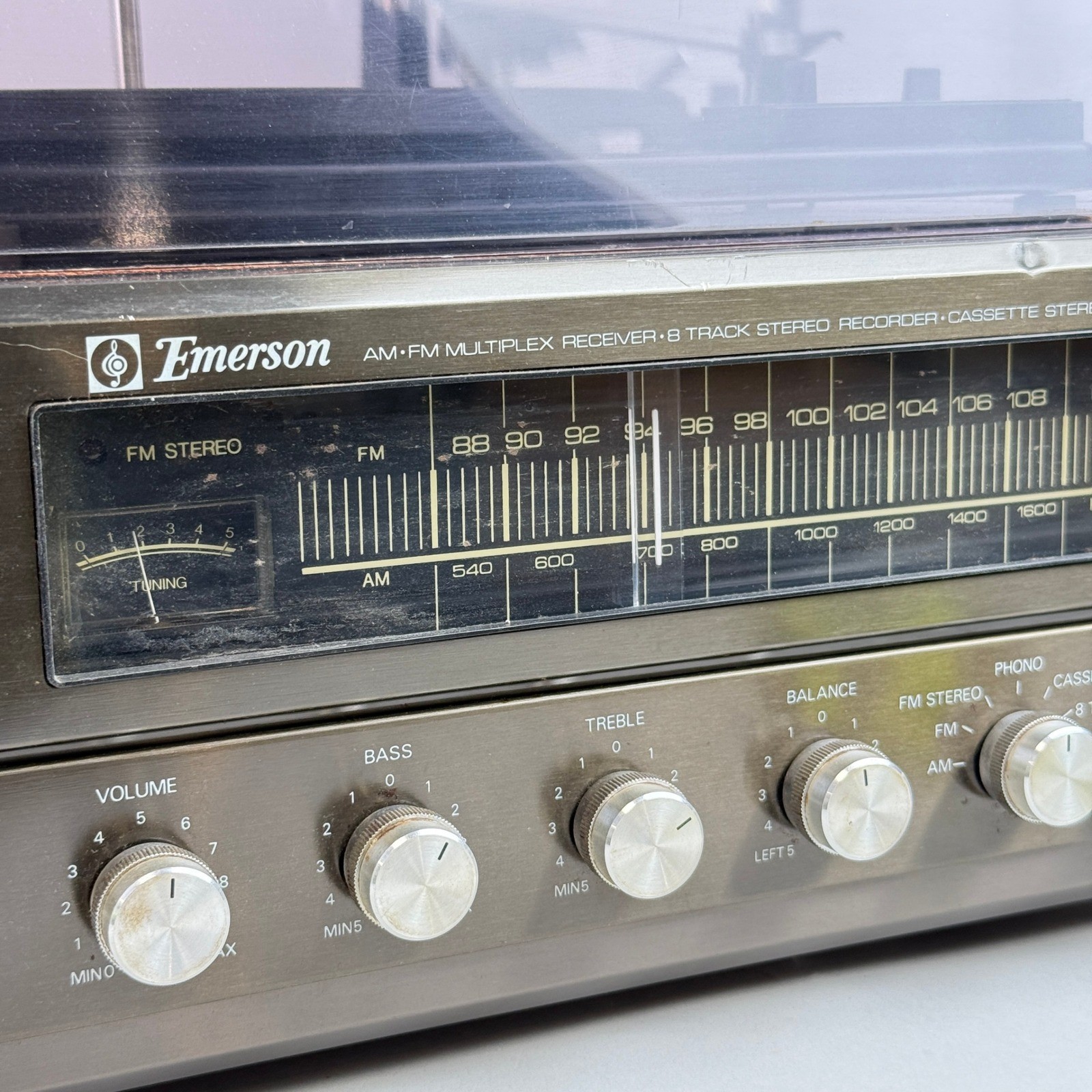 Emerson M 3000 Vintage Stereo System Turntable 8-Track Cassette AM/FM Receiver