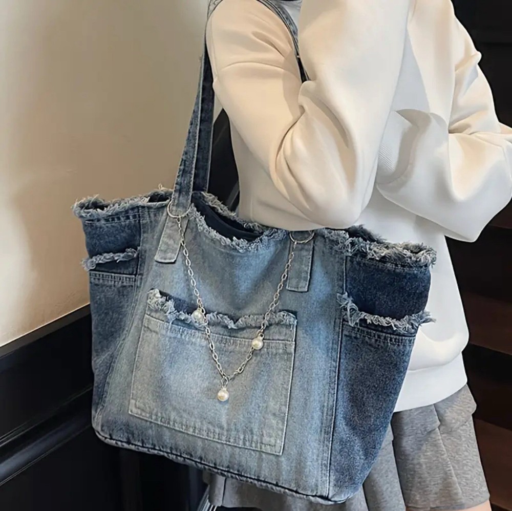 Blue Denim Large Shoulder Bag