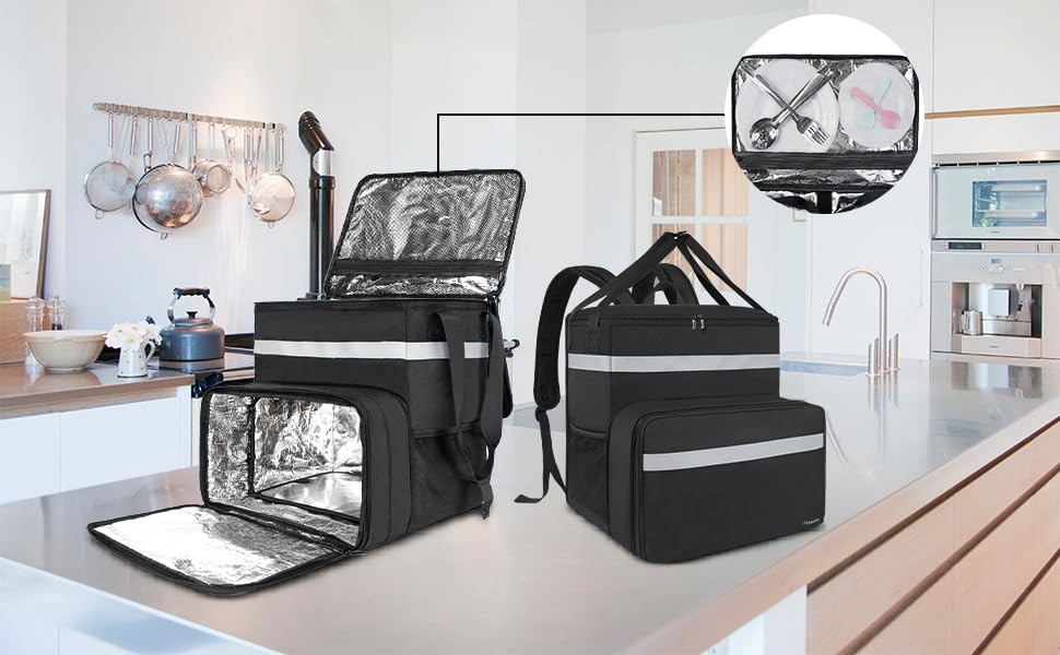 Food Delivery Backpack, Expandable Insulated Food Delivery Bag for Grocery Bike