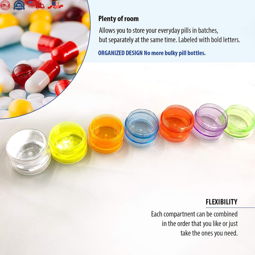 2 Pack Rainbow 7 Day Stackable Pill Organizer Case Tower Box Medicine Planner